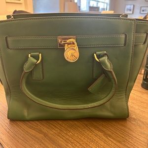 Michael Kors Hamilton Leather Green Handbag